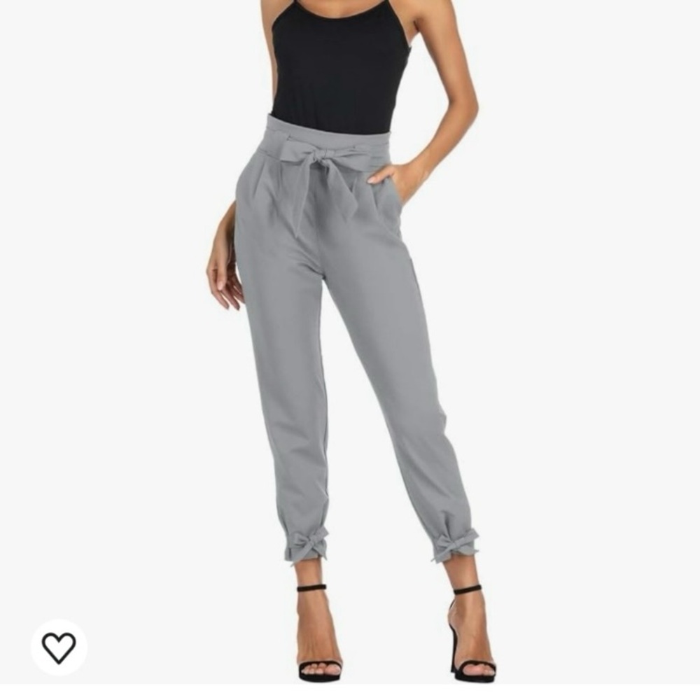 Grace Karin Light Gray High-Waist Tie-Waist Jogger Pants